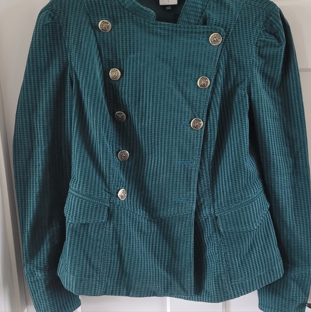 Cabi Corduroy Green Lennon Jacket size S‎ Gold Buttons Double Breasted Pocket
